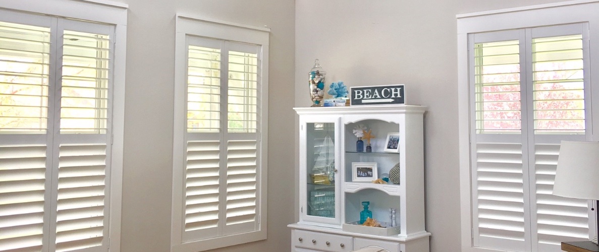 Plantation shutters in a living room